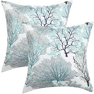 sourcing map Throw Pillow Covers Cases Modern Coral Coastal Beach House Home Decor Linen Cushion Cover for Couch Sofa Pale Green+Gray Tree 18" x 18"