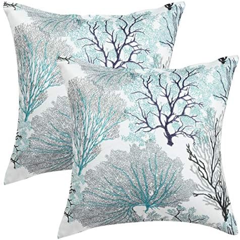 uxcell Pack of 2 Throw Pillow Covers Cases Modern Coral Coastal Beach House Home Decor Linen Cushion Cover for Couch Sofa Pale Green 18" x 18"