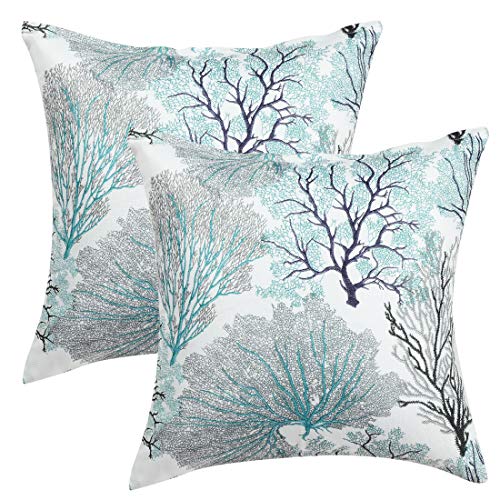 Uxcell Pack Of 2 Throw Pillow Covers Cases Modern Coral Coastal Beach House Home Decor Linen Cushion Cover For Couch Sofa Pale Green 18" X 18" #TOP1