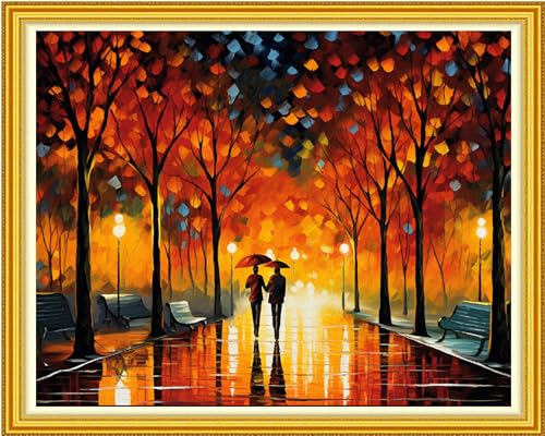 Image of Funxvoot Stamped Cross Stitch Kits Beginners Full Range of Embroidery Kits for Adults 11CT Embroidery Patterns Needlepoint Kits Printed Cross Stitch Kits-Lovers Walk 16x20 inch