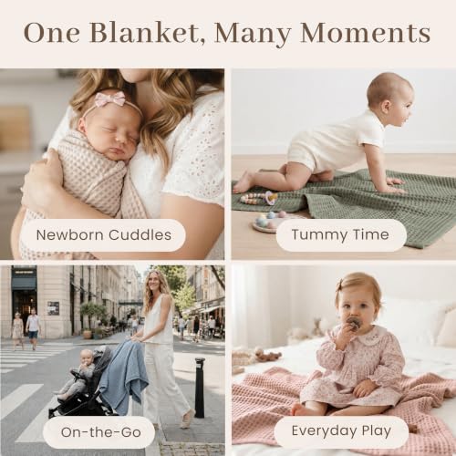 Image of Konssy Waffle Baby Blanket for Boys & Girls, Soft Newborn Swaddle Blanket | Waffle Knit, Cozy Crib Blanket Neutral for Nursery, Stroller & Toddler Bed, Machine Washable, 43 inch x 43 inch(Fog Green)