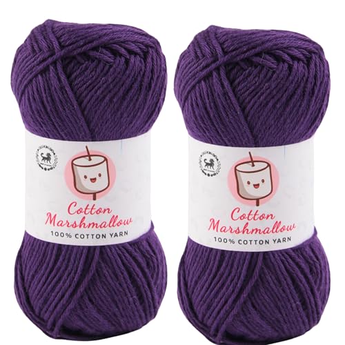 Image of NESTNHAVEN Cotton Marshmallow 100% Cotton Yarn - (50 g, 130 m) - Luxury Yarn for Crochet, Amigurumi, Embroidery, Toys, Garments, Flowers and Hobby Projects (Dark Purple) |