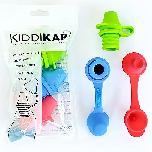 Image of KiddiKap- No Spill Silicone Bottle Top Spout 3 Pack Bundle (Red, Blue, Green) BPA Free
