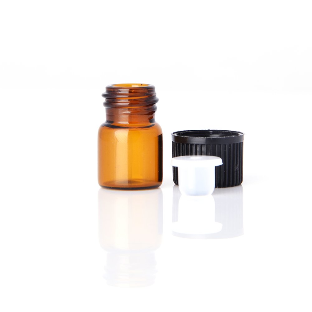 1Ml: Enslz Mini Essential Oil Bottles Empty Sample Bottle 1Ml(1/4 Dram) 2Ml (5/8 Dram) Amber Glass Bottle With Orifice Reducer And Cap, With 2 Free Transfer Eye Droppers(50 Pcs) ( 1