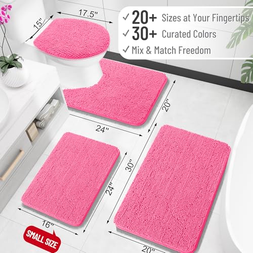 Image of OLANLY Large Bathroom Rugs 59x35, Extra Soft Absorbent Chenille Bath Rugs, Rubber Backing Quick Dry, Machine Washable Bath Mats for Bathroom Floor, Tub and Shower, Home Decor Accessories, Hot Pink