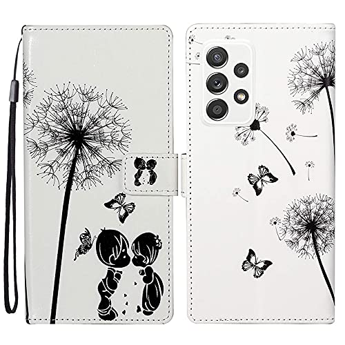 Tveinan Coque pour Samsung Galaxy A52 5G 4G / A52S 5G Étui, Antichoc Magnetique Cuir Protection Housse avec Support Case pour Samsung A52 5G 4G / A52S 5G 360 Degrés Silicone Portefeuille - Pissenlit Cover