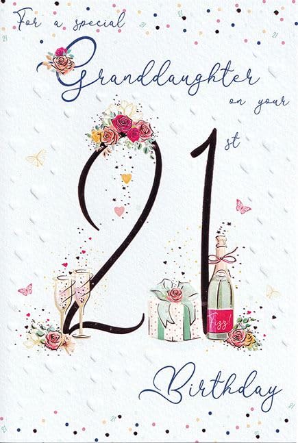 ICG Granddaughter 21st Birthday Card - Bottle of Bubbly with an Embossed Foil Finish
