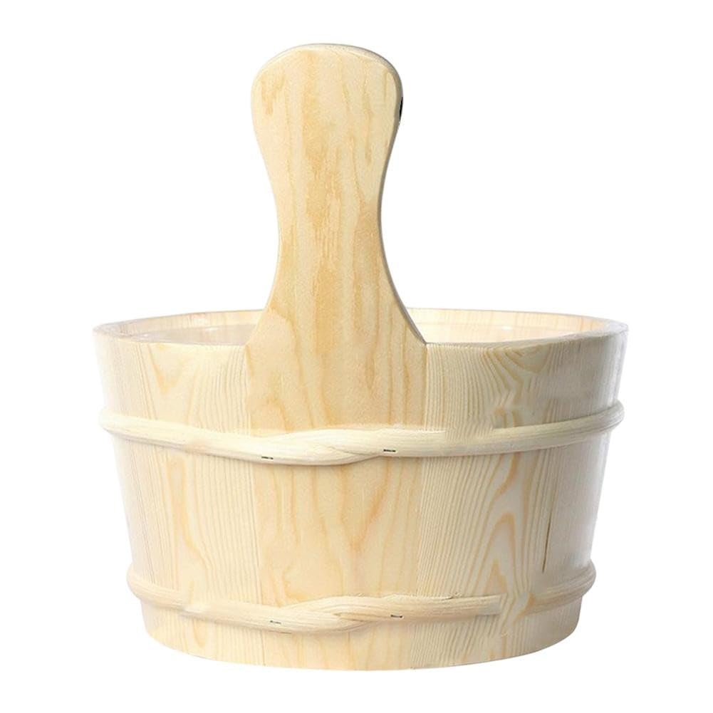 ZYWUOY Seau de sauna en bois avec cuillère en bois assortie pour hammam et pavillon de sudation - 24 x 27 cm - Construction en bois naturel - Design traditionnel - 2 pièces