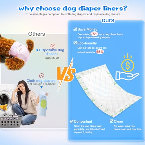 Image of Dog Diaper Liners 130ct, Super Leak Proof and Absorption Disposable Dog Diaper Booster Pads for Female and Male Fit Most Reusable Pet Belly Bands, Wraps, and Period Diapers (X-Large,XL-130ct)