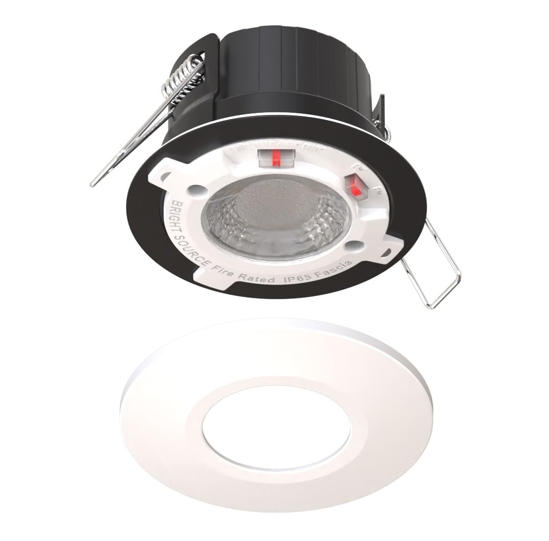 Bright Source All in One Switchable Wattage 6W/8W Integrated LED Spot Downlight, TRIAC Dimmable, Switchable Colour 2700K 3000K 4000K 6000K, White Bezel, IP65, IK07, Fire Rated, 1 Pack