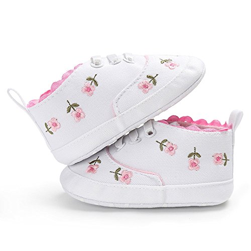 Baby Winter Clothes Infant Soft Crib Sole Baby Girls Shoes -Slip Canvas Floral Baby Shoes (White, 11)2