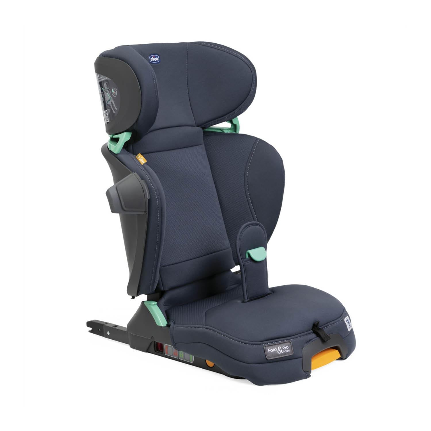 Siège auto Chicco Fold&Go I-​Size 15-​36 kg avec connecteurs rigides ISOFIX, groupe 2/​3 pour enfants 3-​12 ans, pliable et rabattable, protection latérale, hauteur et largeur réglables, India Ink