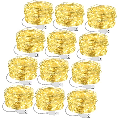 Macarrie 12 Pcs USB String Lights 33 ft 100 LED Fairy Lights Powered String for Christmas Indoor...