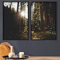 2 Piece Framed Canvas Wall Art Brown Forest Canvas Prints Home Artwork Decoration for Living Room,Bedroom - 16