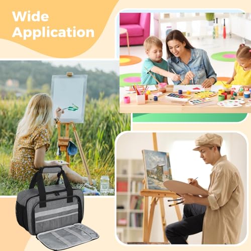 Image of Acrylic Paint Organizer Bag, Large Capacity Bag for 54 Bottles 2 oz Acrylic Paint,Extra Pocket for Paint Brushes, Palette Board, Aluminum Foil Liner for Easy Cleaning, Grey