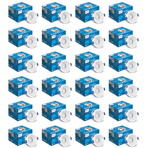 Image of PHILIPS 7 Watt White Reflector LED Ceiling COB Round Spot Light with Focused Beam | Cut Out: 75mm | Warm White, Pack of 24 (Deco Bright)