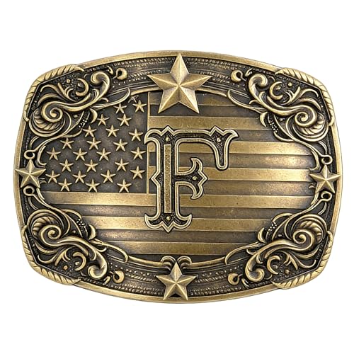 Image of Cowboy Belt Buckle for Men Vintage Western Rodeo Texas Initial Letter ABCDJMR to Z Belt Buckles