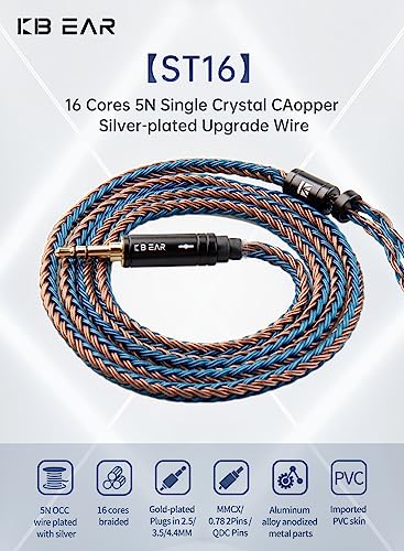 KBEAR ST16 MMCX-Upgrade-Kabel, 16 Kerne, 5N-Pin vergoldet, für Shure SE535, SE315, SE215, SE425, SE846, UE900 (4,4 mm MMCX, Braun und Blau)