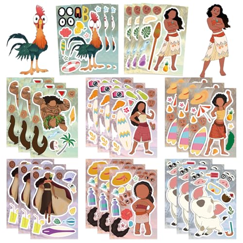 24 Sheets Moana Stickers for Teens Make A Face Sticker Vinyl Waterproof Toys Stickers for Journaling Scrapbook Water Bottle Laptop Computer Art Craft Supplies (MO)