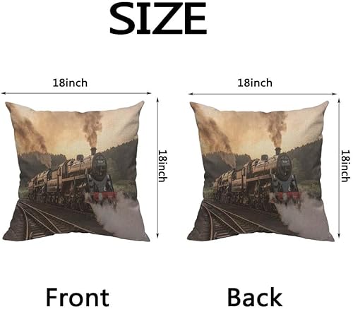 Miniatura 2 de HOSNYE Fundas de cojín retro con diseño de tren de Steam, Locos de acero, transporte de humo, amanecer, atardecer, campo, campo, decorativo,