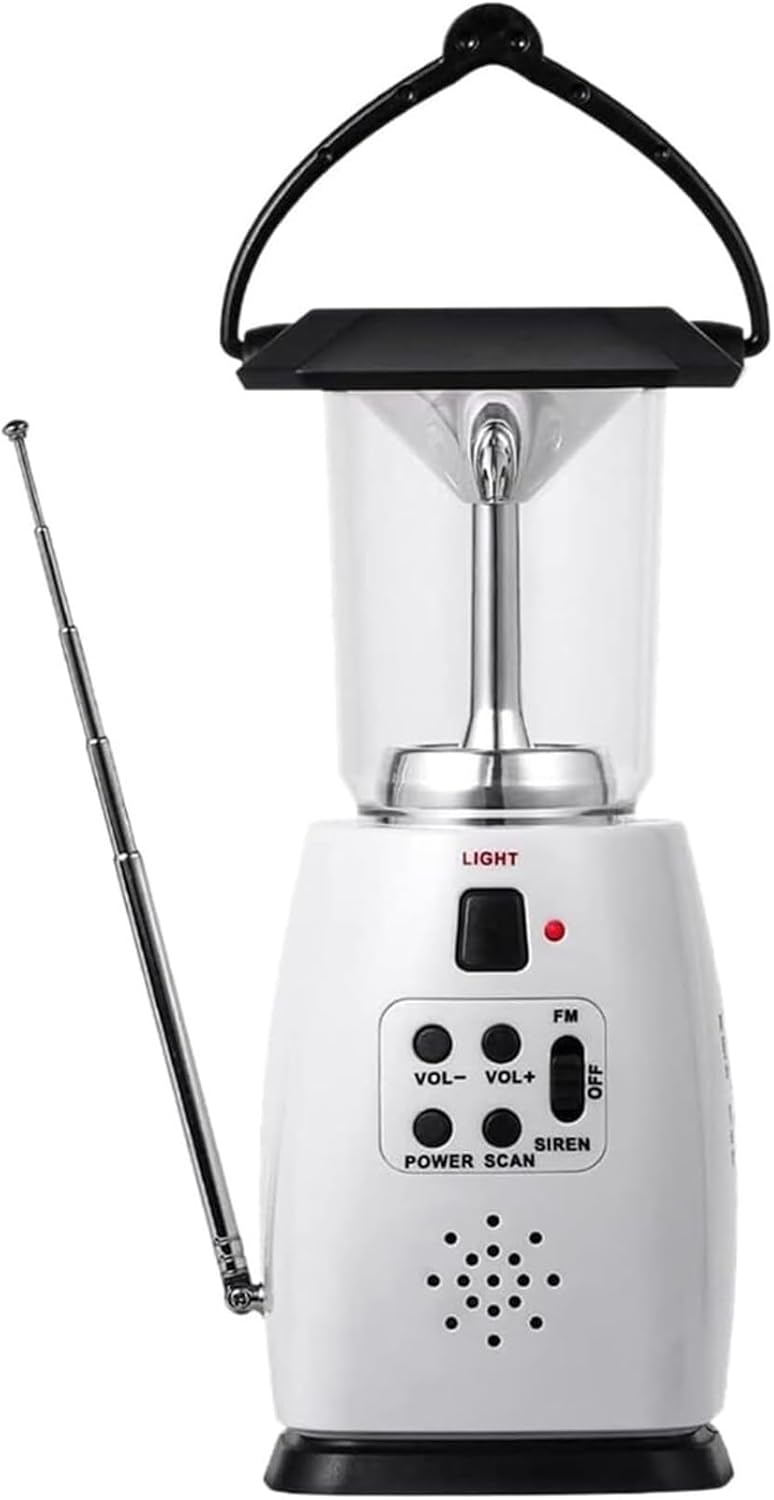 Tenting Lamp, Photo voltaic Charging, 4-Channel FM Radio, 8-LED Flashlight, with Emergency Charger