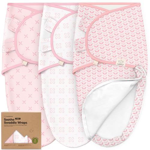Image of Baby Swaddle Sleep Sacks with Zipper - 3-Pack Swaddles for Newborns 3-6 Months, Infant, Baby Girls, Boys, Soft & Durable Newborn Sleep Sack, Easy Diaper Change Swaddling Blanket (Blossom, L)