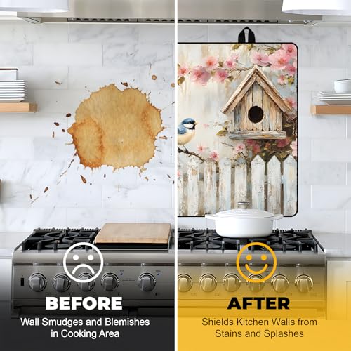 Image of NYZE Stove Cover for Electric and Glass Stove Tops 3-in-1 Stove Mat, Heat Resistant Counter Protector Mat, Non-Slip Surface & Drying Rack (Spring Birdhouse, 28.5 inchLx20.5 inchW)