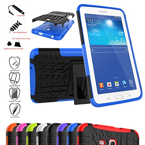 Mama Mouth Shockproof Heavy Duty Combo Hybrid Rugged Dual Layer Grip Cover with Kickstand for Samsung Galaxy Tab 3 Lite/Tab E 7.0 T110 T111 T113 T115 T116(with 4 in 1 Packaged),Blue