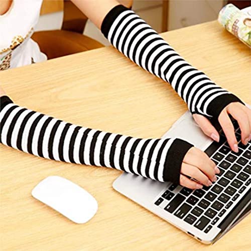 Image of Women's Long Knitted Fingerless Gloves Thumbhole Stretch Arm Warmers