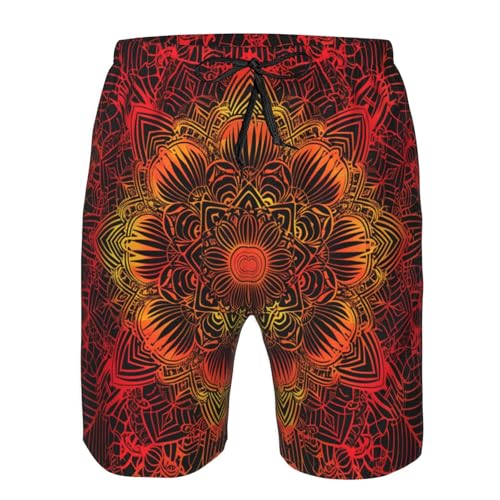 Mandala Sacred Geometric Traditional Folk Black Red Men's Quick Dry Swim Trunks Surfing Beach Mesh Board Shorts4