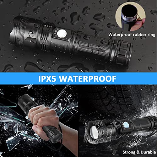 Axrunze Rechargeable Flashlights High Lumens, 100000 Lumen Super Bright Handheld Flashlight, Xhp70 Powerful Flashlights With 5 Lighting Modes, Zoomable, Ipx5 Waterproof For Hiking, Camping #TOP3