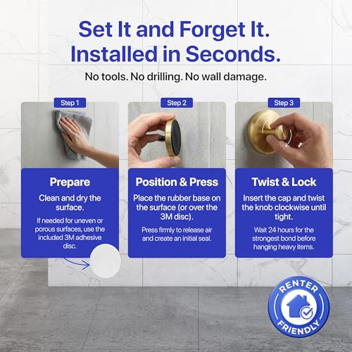 Image of HOME SO Suction Cup Hooks for Shower & Bathroom Towel Holder 4-Pack - Suction Cups Hooks for Hanging Towels, Robes, & Coats - Tiles, Glass Door or Mirror - Shower Hooks & Towel Hooks Organizer - Gold