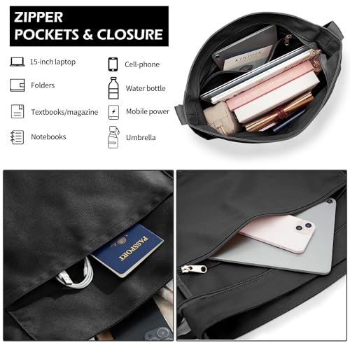 Image of KALIDI Canvas Tote Bag Zipper Large Crossbody Shoulder Bag Messenger Bag | Hobo Purse Cross Body Handbag for Women or Men Casual College Work Travel Daily Commuting Everyday