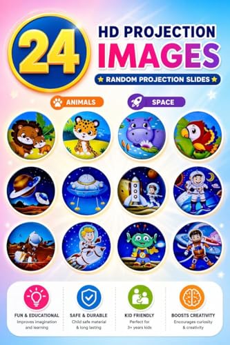 Image of Kids Projection Flashlight Torch Toy with 24 Picture Slides (3 Discs), Mini Projector Torch for Toddlers, Educational Light Toy for 1-3 Year Old Boys & Girls (Carrot Projector)
