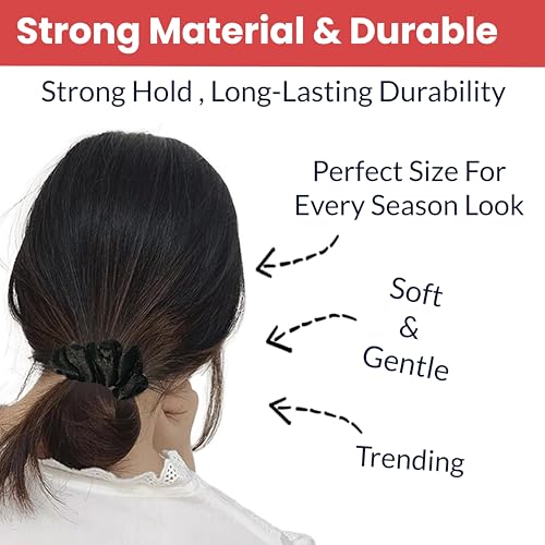 Image of TEMPERIA (6 pcs) Silk Satin Scrunchies For Women & Girls with Box - Stylish Luxury Ponytail Rubber Band Ties for Hair - Black (MN03)