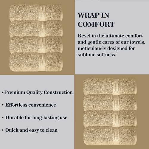 Image of Sulfar 100% Combed Cotton, Quick Drying Highly Absorbent, Luxury Hand Towel Set (Pack of 4, 40 X 70 cm) Bleach Sand