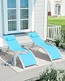 SLEKVERSA Patio Chaise Lounge Set of 2, Aluminum Outdoor Lounge Chairs Adjustable Backrest - All-Weather Sunbathing Recliner Chairs for Backyard, Balcony, Beach with Armrests, Blue