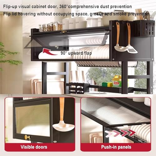 Image of Hukimoyo 65 Cm Suited Over Sink Dish Drying Rack Kitchen Sink Organizer with Utensil Holder Plate Bowl Drainer Stand Space Saving Over the Sink Storage Rack for Counter (65L*30W*77H Cm)