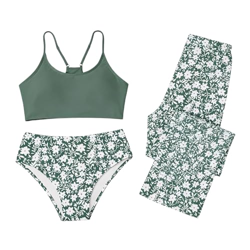 Maillot de bain fille 3 pièces tropical avec jupe et bonnet de bain de 12 ans