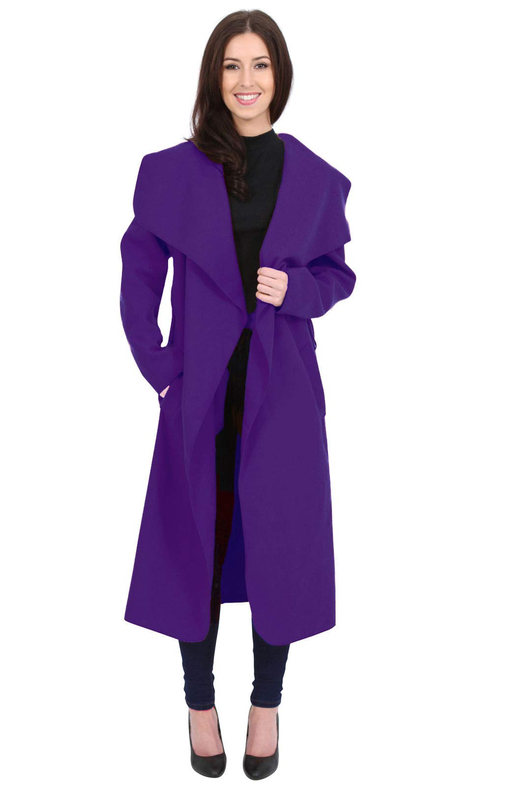 MINNI ROSSA Womens Ladies Italian Trench Long Coat Waterfall Duster Cape Belted Cardigan Jacket Plus Size UK (Purple, XL)