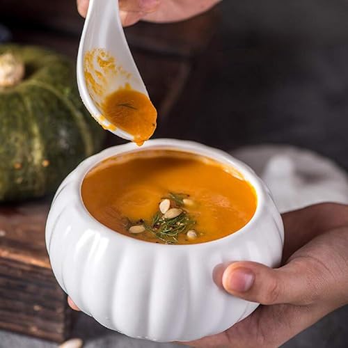 Miniatura 5 de BESTonZON Plato de calabaza de cerámica, cuencos de sopa de calabaza, vajilla de porcelana, cuenco de postre con tapa, apto para lavavajillas y horno