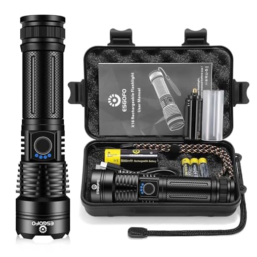Esgofo Flashlights High Lumens 10000 Rechargeable, Super Bright Handheld LED Flash Light, Powerful Emergency Linternas, Waterproof, Long Lasting, for Hiking Camping Gift