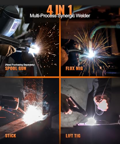 Image of HITBOX 140A MIG Welder 110V /220V, Flux Core Welder /Stick ARC /Lift Tig /Spool Gun 4 in 1 Gasless Mig Welding Machine with LCD Display Synergy Dual Voltage IGBT Inverter Welder (HIM200)