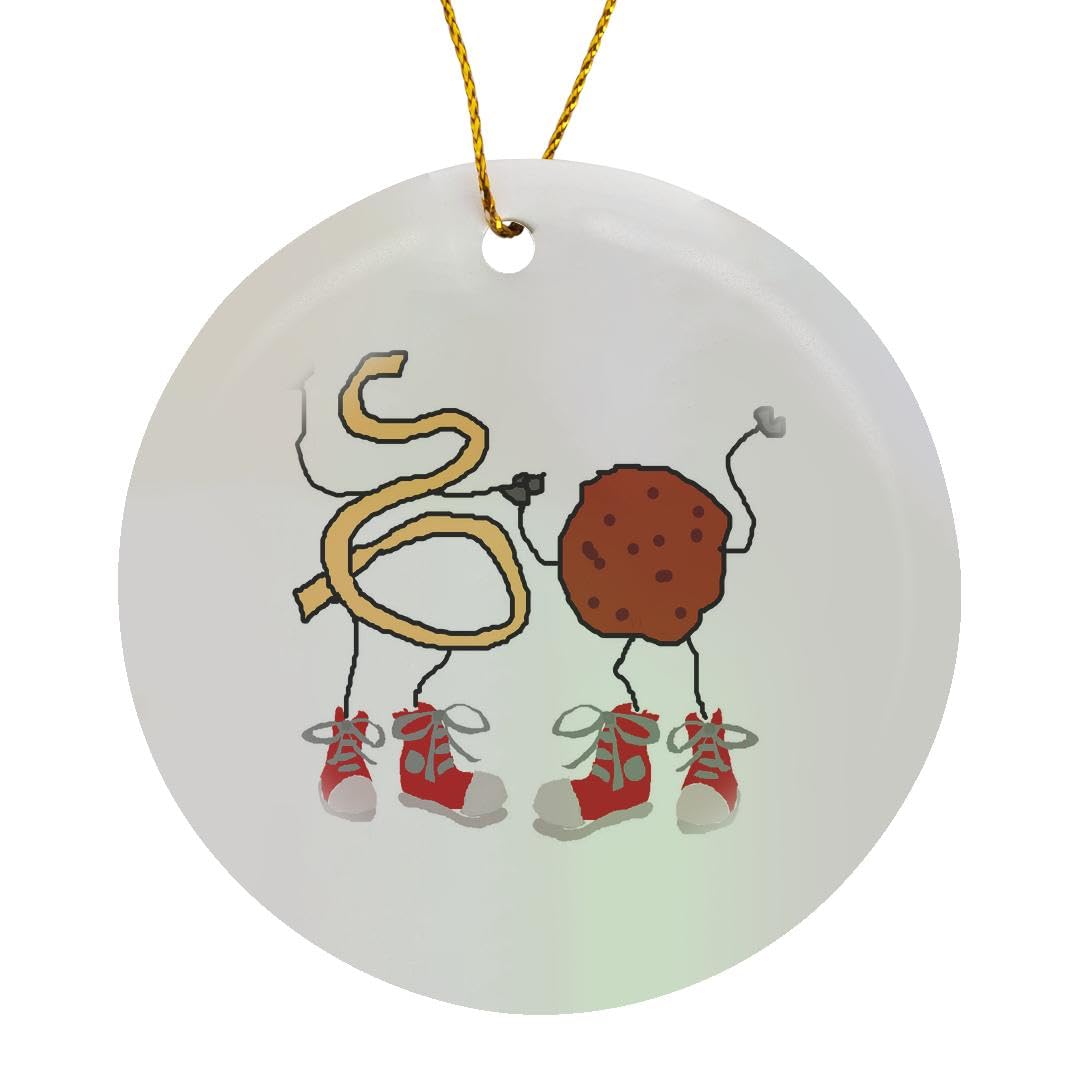 3dRose Funny Cute Spaghetti and Meatball Food Cartoon Circle Porcelain Ornament