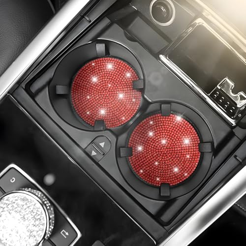 Image of Osilly Bling Car Cup Holder Coaster, Crystal Rhinestone Anti-Slip Insert Coasters, Universal 2.75 Inch Fashion Automotive Cup Mat, Car Interior Accessories Decor Gifts for Women (Red, 4PCS)