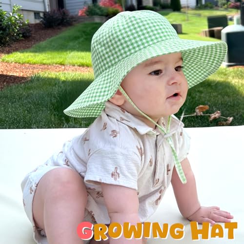 Image of HONGTEYA Baby Sun Hat Toddler Girl Beach Hat Sun Protection Adjustable Outdoor Summer Wide Brim Bucket Hat for Infant Kids