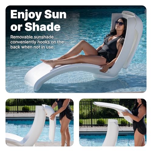 Image of Step2 Mondello Lounger with Removable Shade, Stylish Poolside Lounger, Fade-Resistant, Waterproof Patio Furniture for Sun Shelf, Use in Pools up to 15-Inches of Water, Weighted, White
