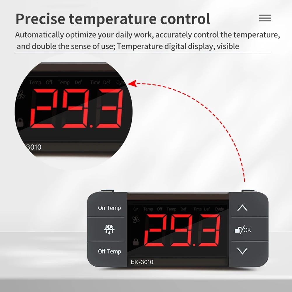 Controlador digital de temperatura de 220 V, interruptor de calor frío, refrigerador, sensor de termostato de descongelación (EK-3030), fácil de instalar y usar
