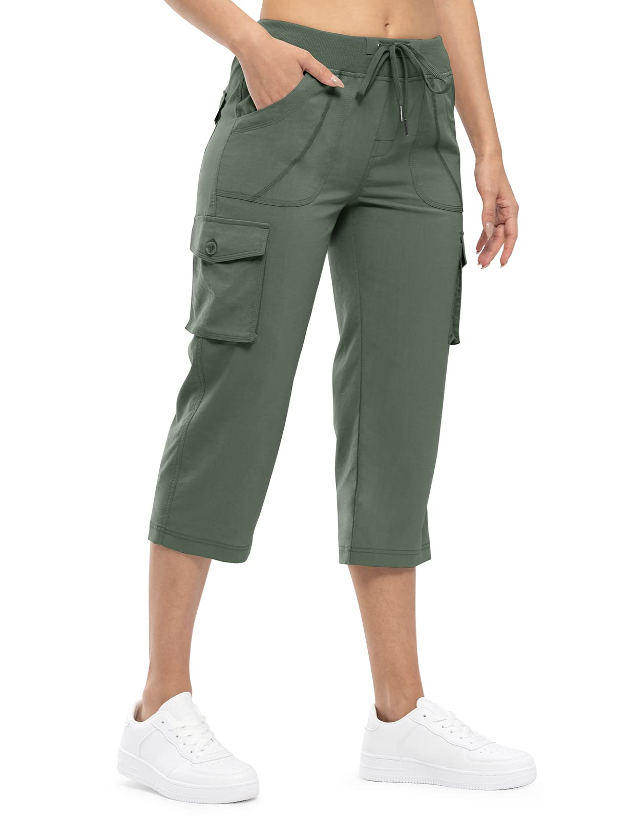dohobo Pantacourt cargo pour femme Pantalon de randonnée léger à séchage rapide Respirant Short d'extérieur Athlétique Voyage Décontracté Confortable Pantalon 3/4 avec 6 poches