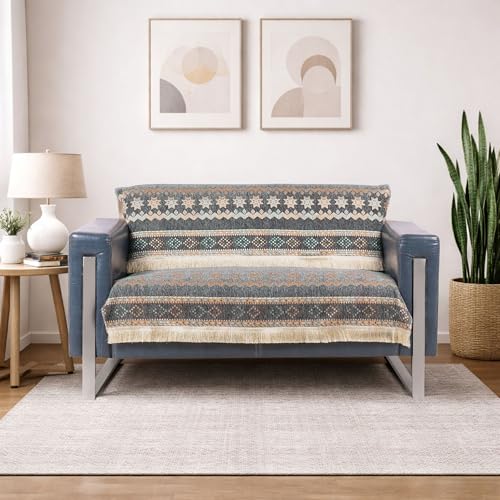 Image of Elegant Woven Grey Sofa Cover - Soft Chenille Traditional Pattern with Lace Style | L-Shape Sectional Seat Protector for Living Room | Durable & Stylish Slipcover 2 Seater Sofa Cover